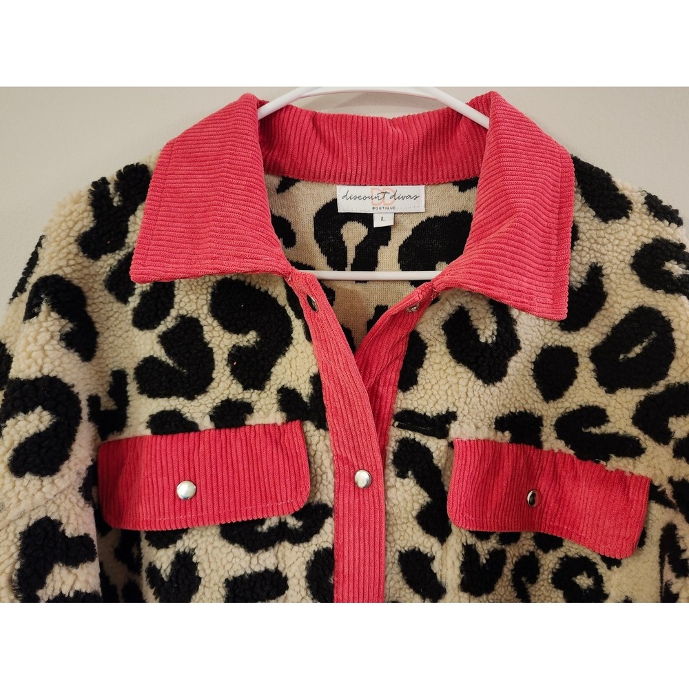 Boutique Animal Print Sherpa Shacket Women's Size Large Camel, Hot Pink, Black - Picture 4 of 11